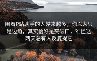 围着P站助手的人越来越多，你以为只是边角，其实恰好是突破口，难怪这两天总有人反复提它