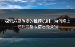 探索麻豆传媒的推荐机制：为何晚上寻找完整版信息是关键