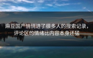 麻豆国产悄悄进了很多人的搜索记录，评论区的情绪比内容本身还猛